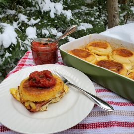 Ham and Eggs Strata with Tomato Basil Jam